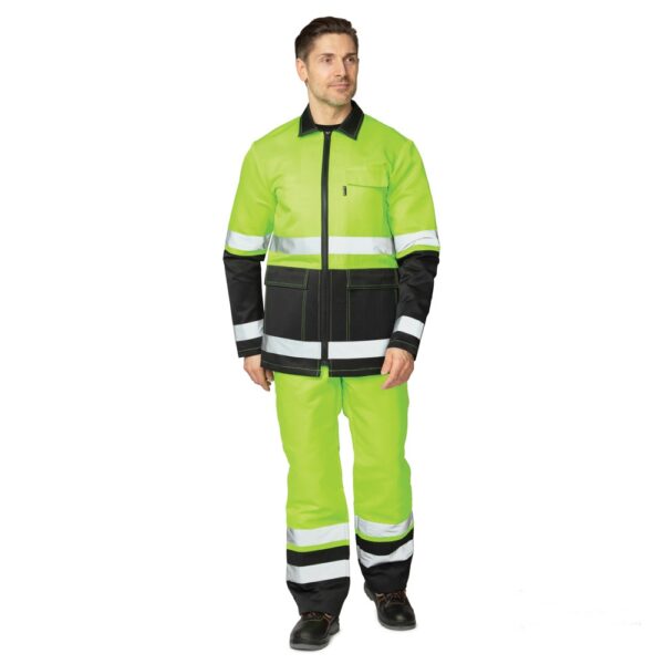Костюм мужской сигнальный "Спектр 2М" с полукомбинезоном для защиты от ОПЗ (черный/лимонный)