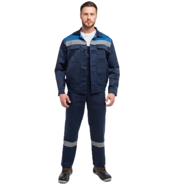 Костюм мужской "Стандарт-2" с СОП с полукомбинезоном (синий/васильковый)