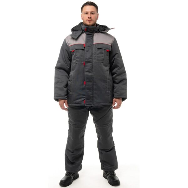Костюм мужской утеплённый "Фаворит" с брюками (темно-серый/красный)