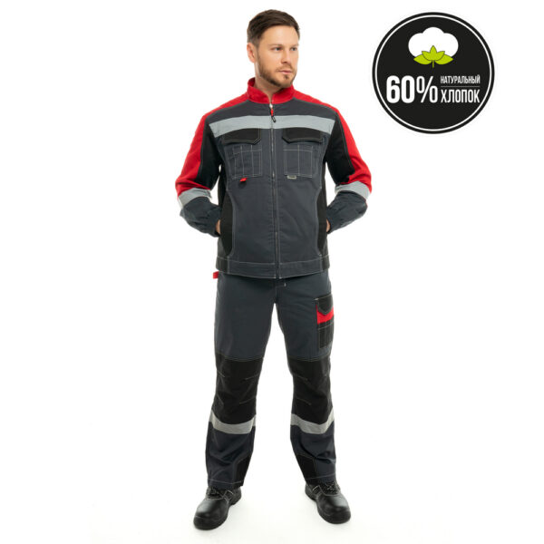 Костюм мужской  «Формула Коттон» с брюками (т/серый, чёрный, красный)