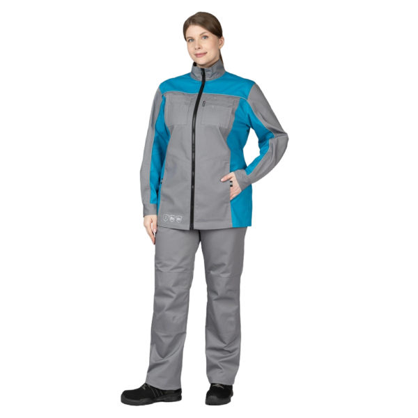 Костюм женский "Бренд-1" с удлинённой курткой (серый/бирюза)
