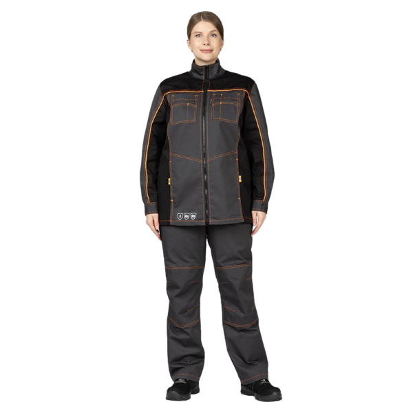 Костюм женский "Бренд-1" с удлинённой курткой (т.серый/черный)