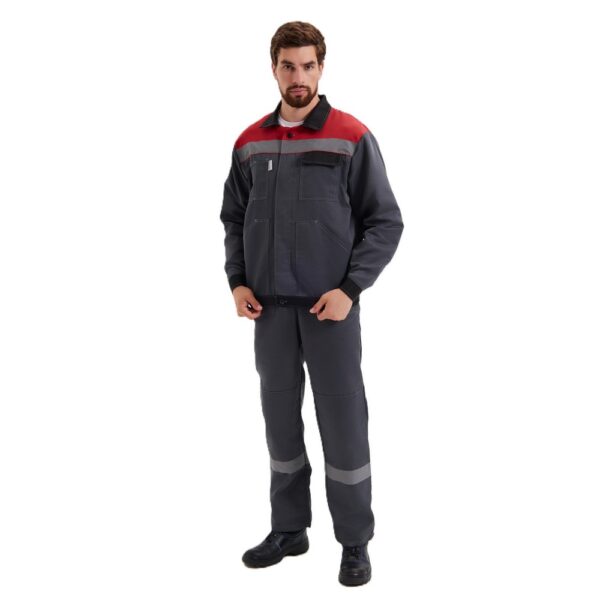 Костюм мужской «Корпус» с полукомбинезоном (т.серый/черный/красный)
