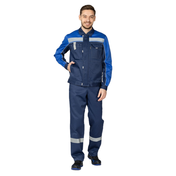 Костюм мужской "Уни-Спец 2" СОП с полукомбинезоном (т.синий/василек)