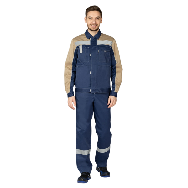 Костюм мужской "Уни-Спец 2" СОП с полукомбинезоном (т.синий/бежевый)