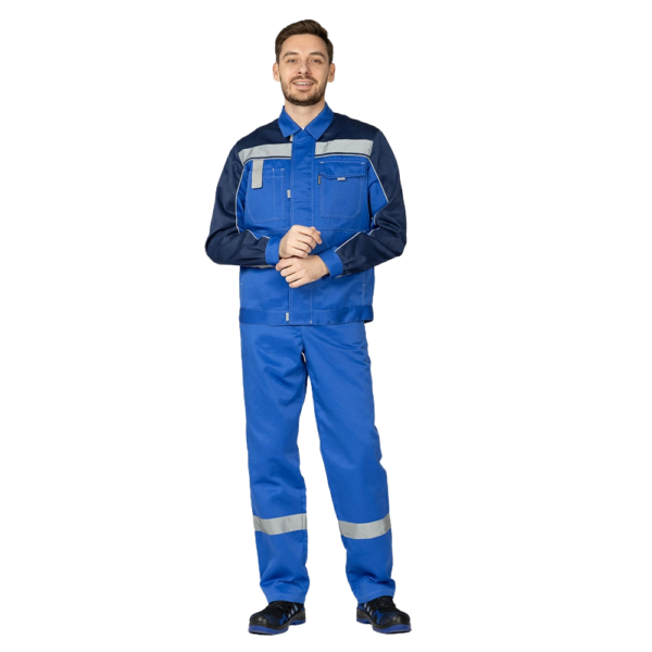 Костюм мужской "Уни-Спец 2" СОП с полукомбинезоном (василек/т.синий)